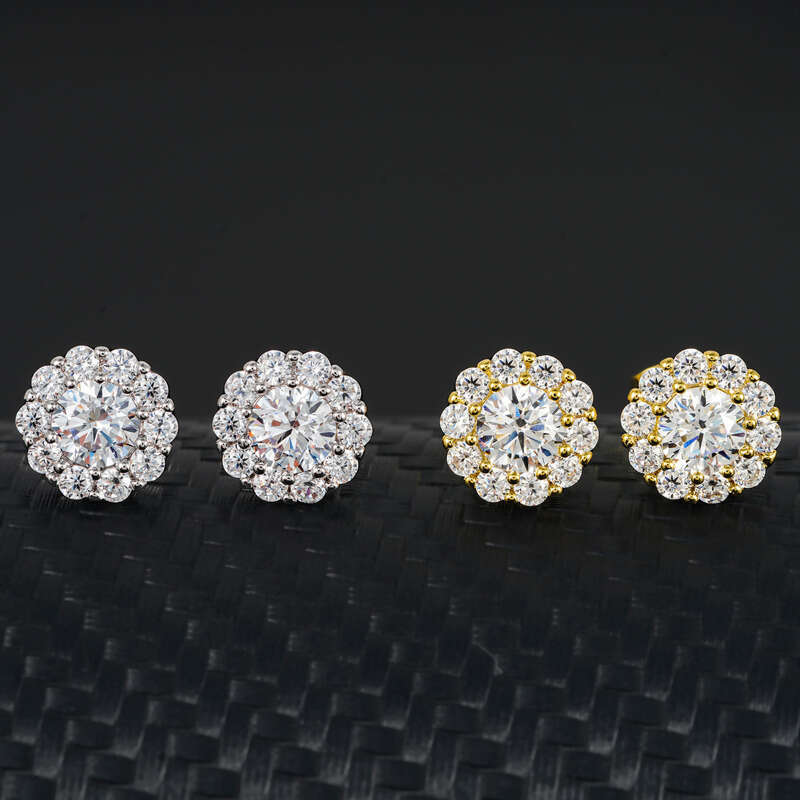 Jewelry Iced Out Sterling Silver Gold 925 VVS Earrings Studs Hip Hop Pass Dias Tester Women Gift