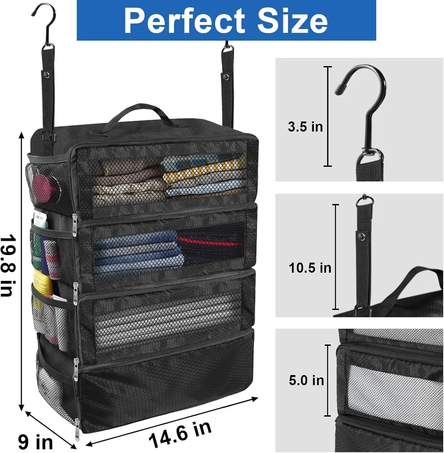 Suitcase Organizer High-capacity Travel Luggage Organizer Hanging Shelve Packing Cube Closet Collapsible Hanging Storage Bags 251115 - view 4