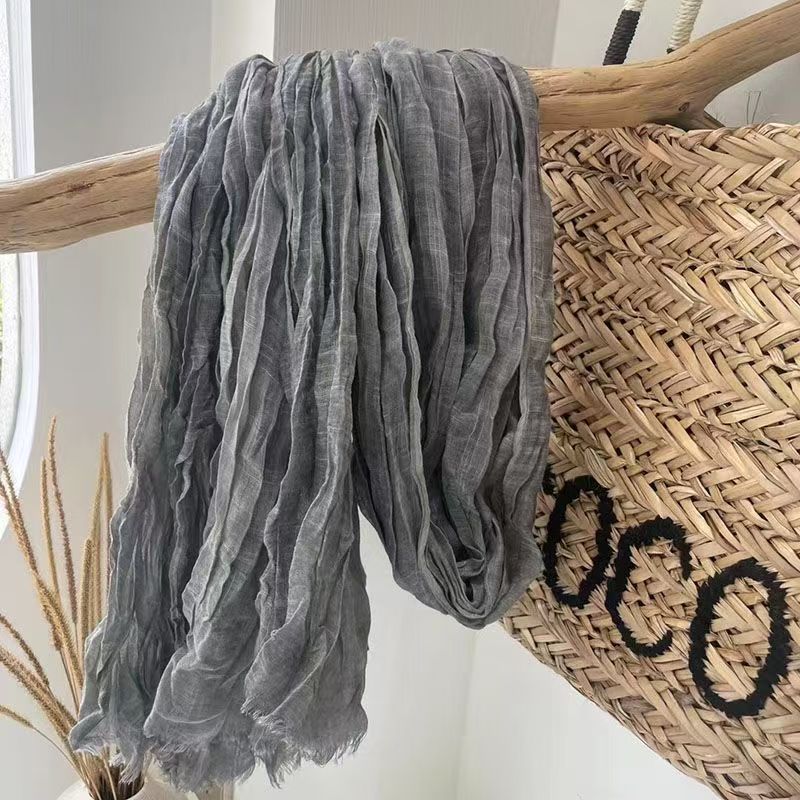 T478 new solid color scarf for women, casual, pleated, versatile, fashionable, foreign, Hong Kong style, high-grade, white, warm and soft