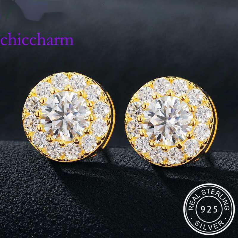 Sterg Sier Real Moissanite Stone Round Stud Earrings For Women Men Fashion Jewelry 2021 Pass Dia Test ICEOUTBOX