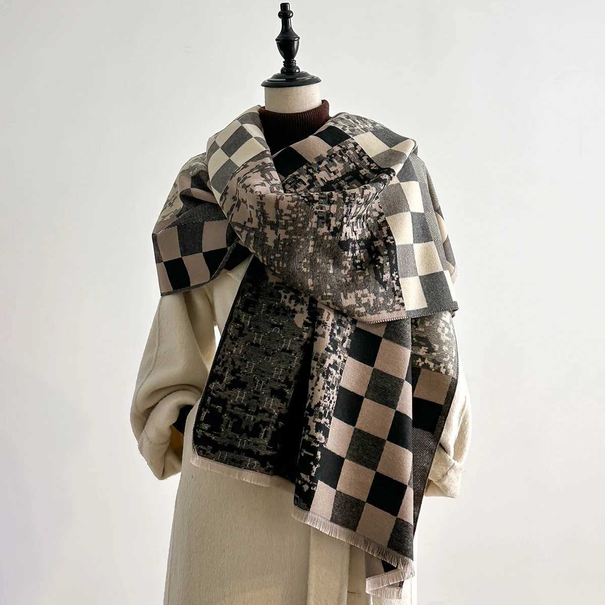 Luxury Elegant Floral Jacquard Pashmina Shawl for Women - Winter Thick Warm Double-Sided Tassel Design Coldproof Windproof Blanket Y251115