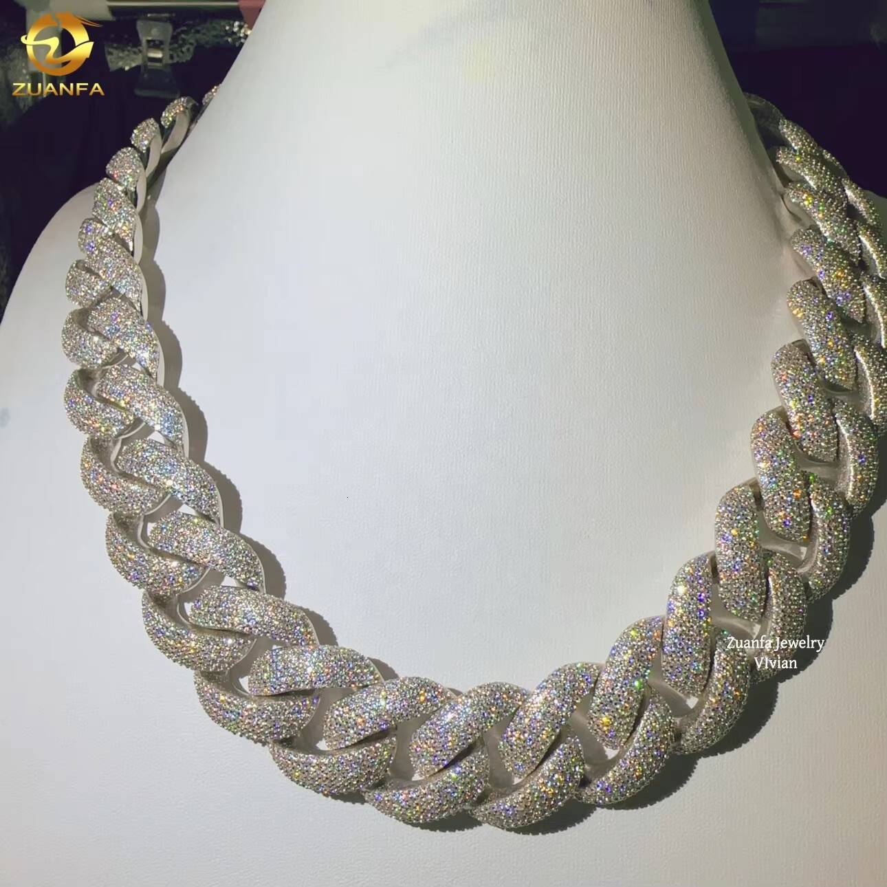 25MM Width Fashion Necklace Bracelet Silver 925 Iced Out Hip Hop Miami D Color VVS Moissanite Diamond Jewelry Cuban Link Chain