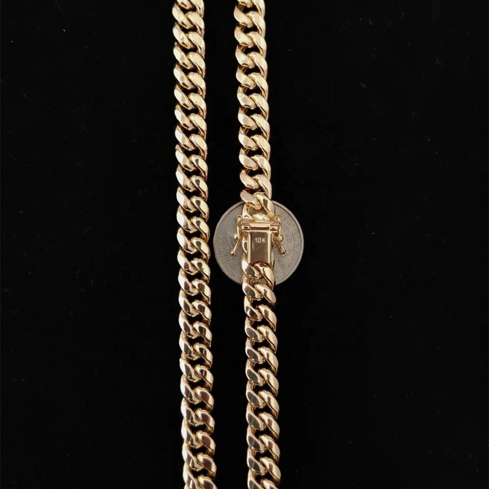 Men Women Hiphop Jewelry 9mm 10mm Yellow Gold Chain Necklace 10k 14k Real Solid Miami Cuban Link