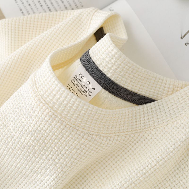 Waffle round neck short sleeved back pocket collar men's top summer new loose plus size ice silk thin T-shirt