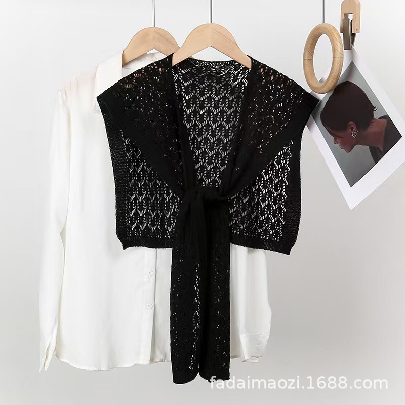 K412 Knitted shawl for women, outerwear for spring and summer, with skirt, hollow shoulder, internet celebrity fashion, thin neck protection, air-cond