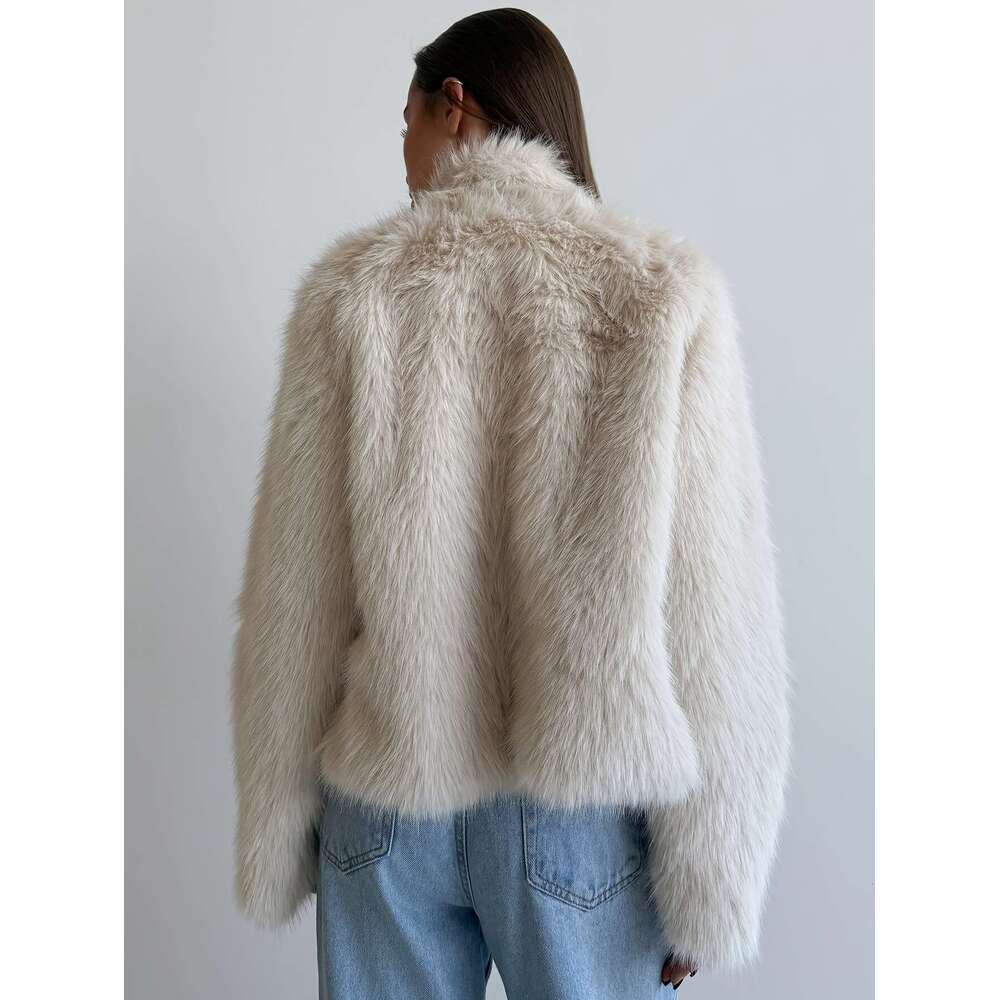 Warm Stylish Faux Fur Coat Women - Plush High Collar Open Front Jacket Suitable For Autumn And Winter Outings winter jacket women