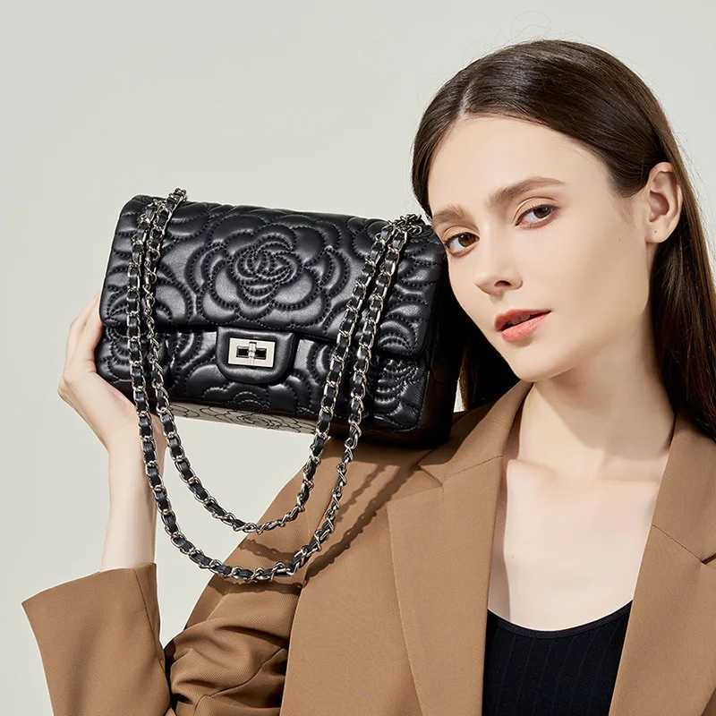 New Vintage Style Small Square Leather Bag Tea Flower Pattern Top Layer Sheep Skin Feel Chain Crossbody Bag for WomenW251115