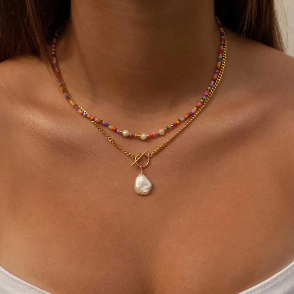 Bohemian Multi layer Handmade Mixed Chain Womens Fashion Necklace Water Drop Crystal Pendant Jewelry Gift 2023 NewXJ250416