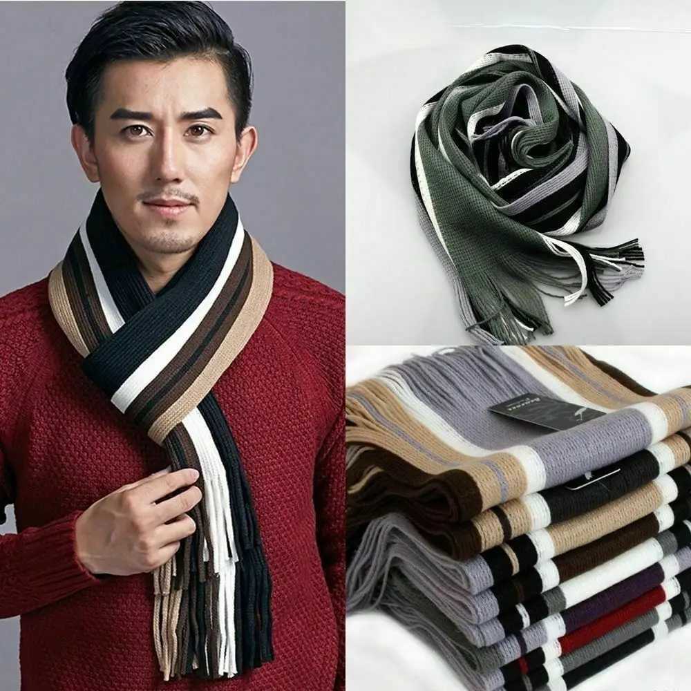Luxury Cashmere Men Striped Scarf Fashion Thick Tassel Stole Neck Wrap Neck Warm Soft Winter Long Shawl Y251115