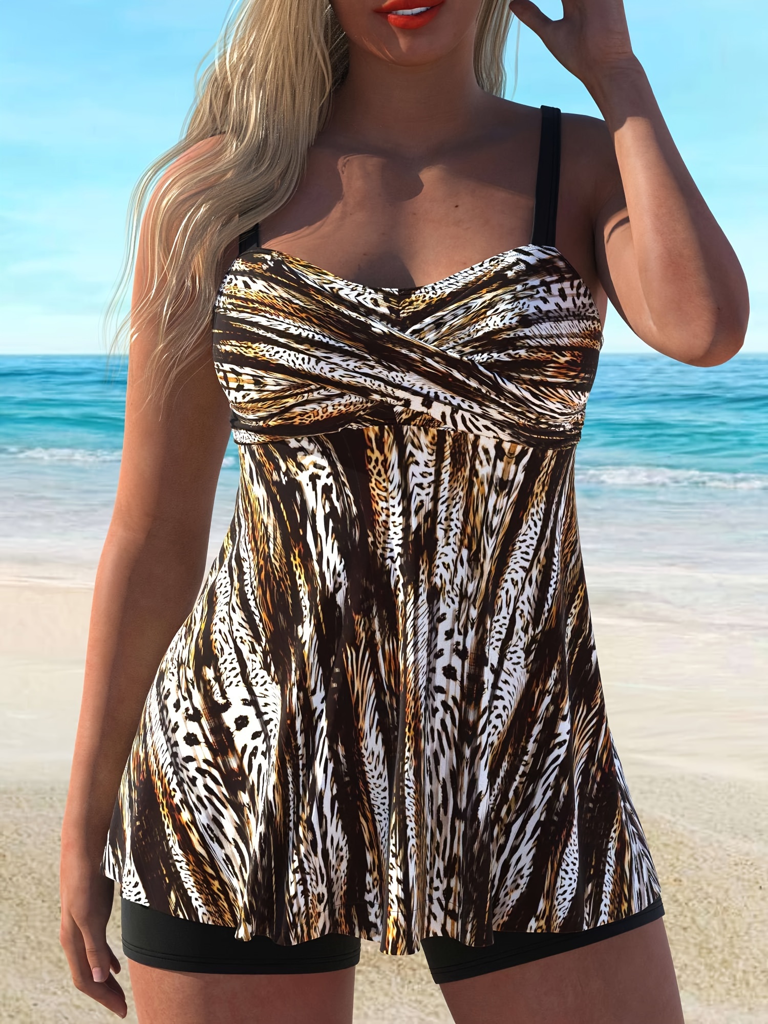 Women's Tankini Bathing Suit Two Piece Tummy Control Swimsuit Cut Out Swimwear with Bikini Bottom