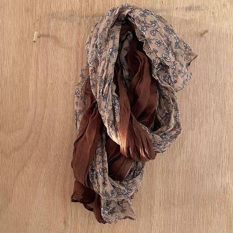 T488 new double stitch floral scarf fashionable and versatile pastoral style literary retro cotton and linen