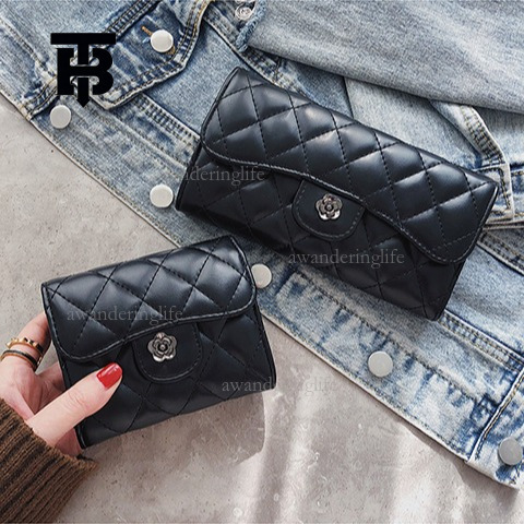 TB BHULAMTE Designer Wallet Classic Diamond Embroidered Thread Black Card Bag Luxury Texture Camellia Women's Handbag Long Money Wallet Coin Bag 