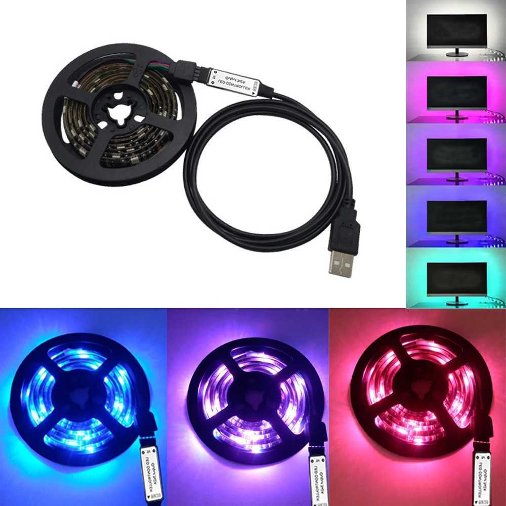 5V 5050 RGB LED strip light USB power remote control 5m 10m light with TV backlight holiday decoration 0.5/1/2/3m black PCB Z250416
