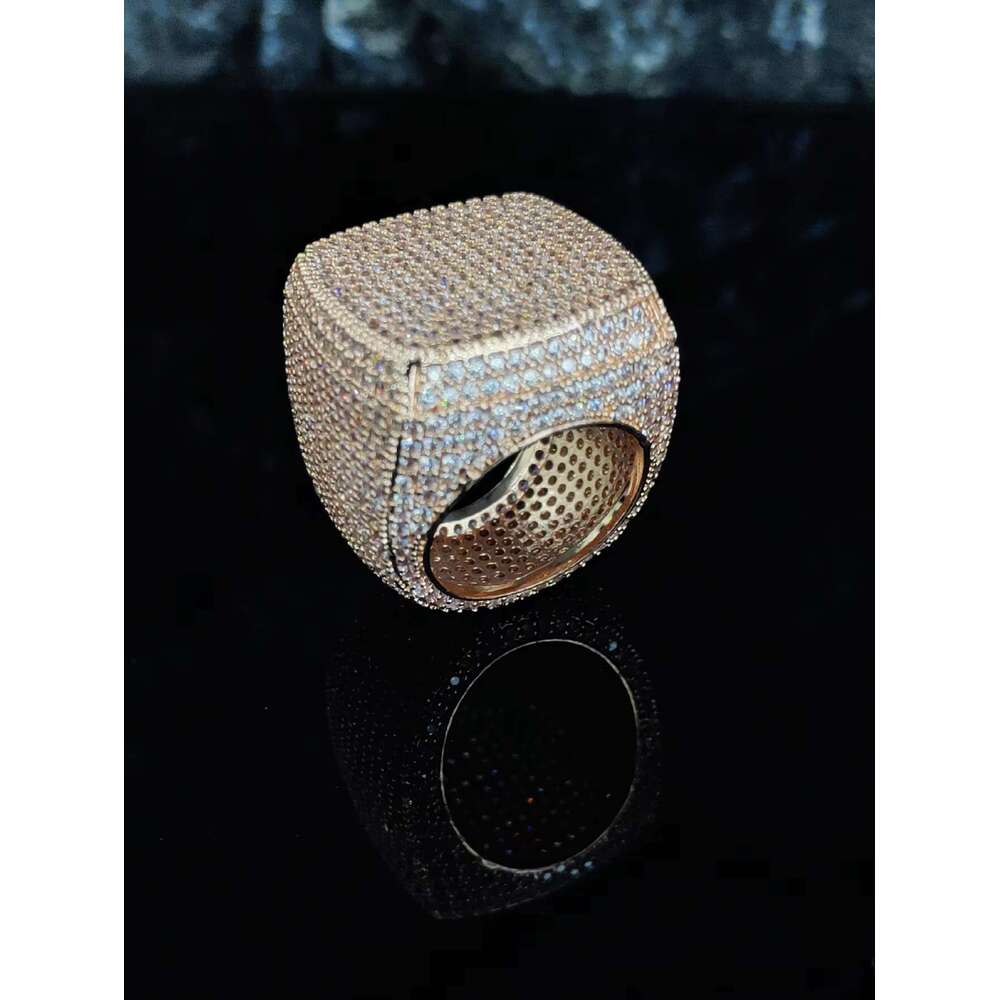 DHcollections Rose Gold, Silver And Pearl Zircon Hip - Hop Square Ring For Party And Halloween