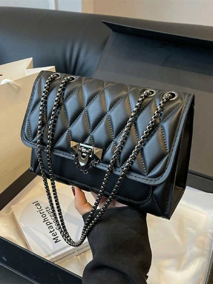 1 simple and stylish diamond grid crossbody bag metal chain shoulder bag suitable for womens daily leisure use-A-DHW251115