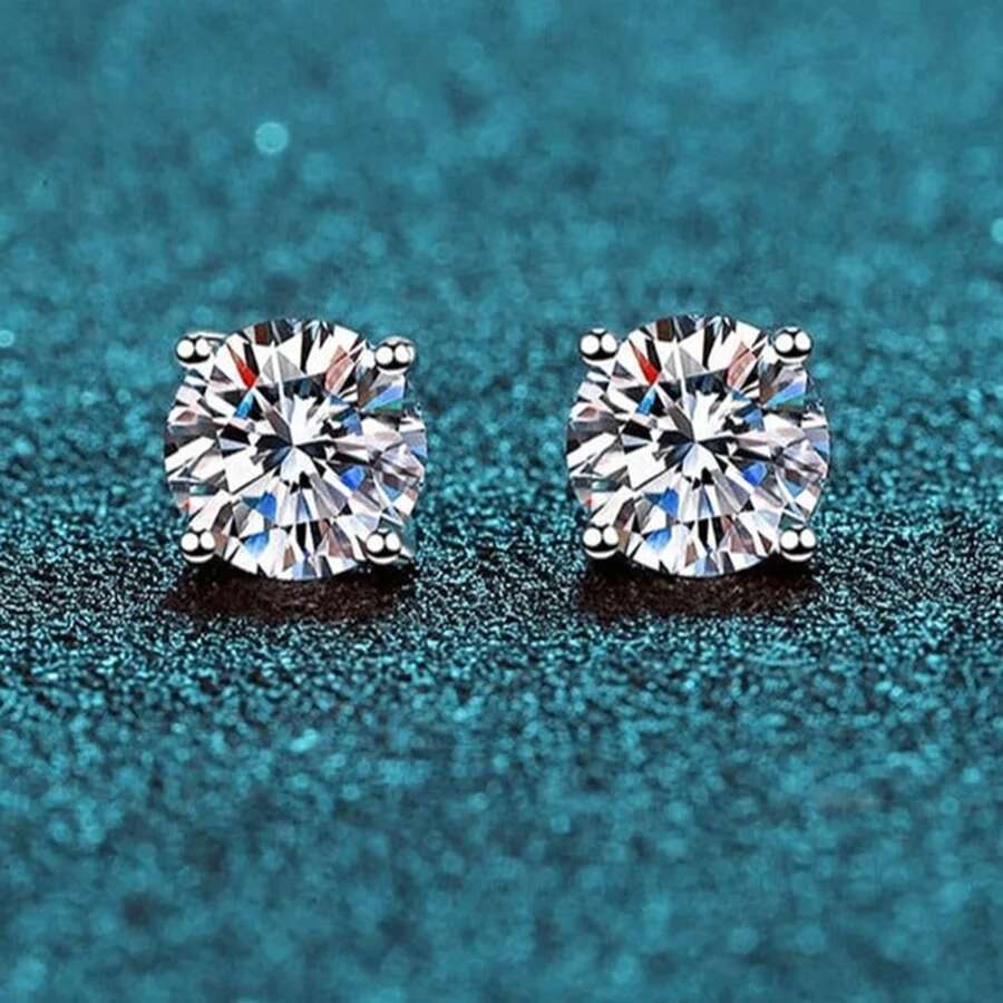 S sier 1ct 2ct round cut D color moissanite stud earrings for women engagement anniversary fine jewelry gift