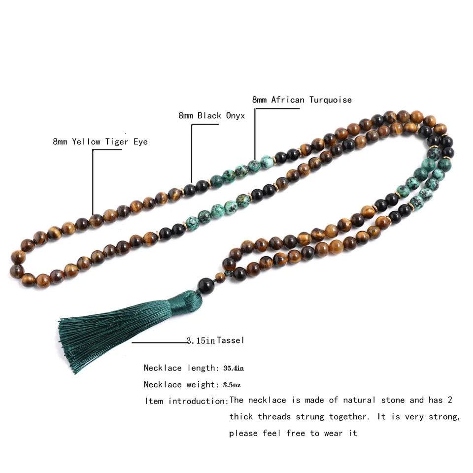 8mm yellow tiger eye Turquesa African black agate Japamala set meditation yoga spiritual jewelry 108 Mala bead tassel necklace 250409