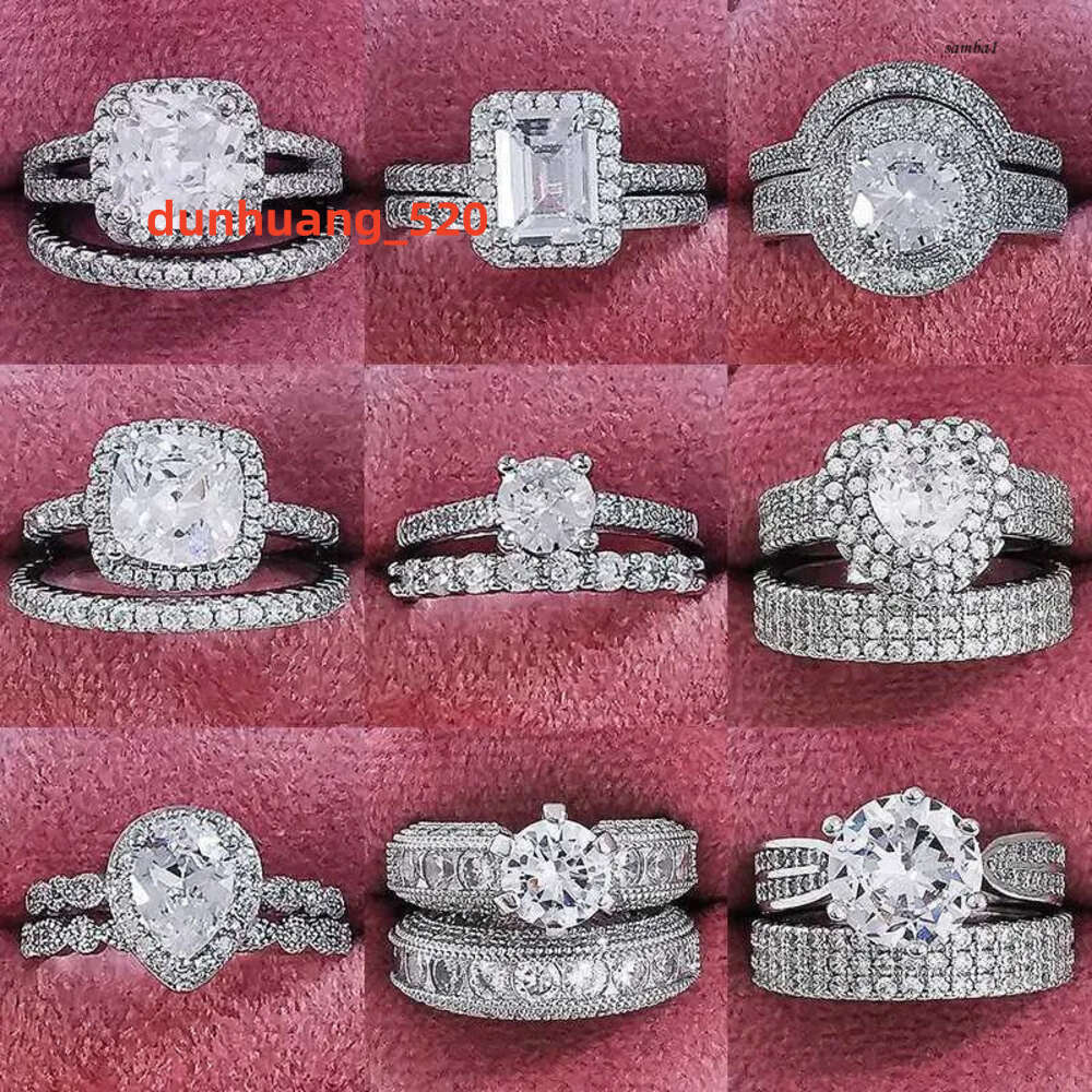 Band 2023 New Sterling Sier Big Wedding Rings Set for Bridal Women Engagement Finger Party Gift Designer Jewelry J230517