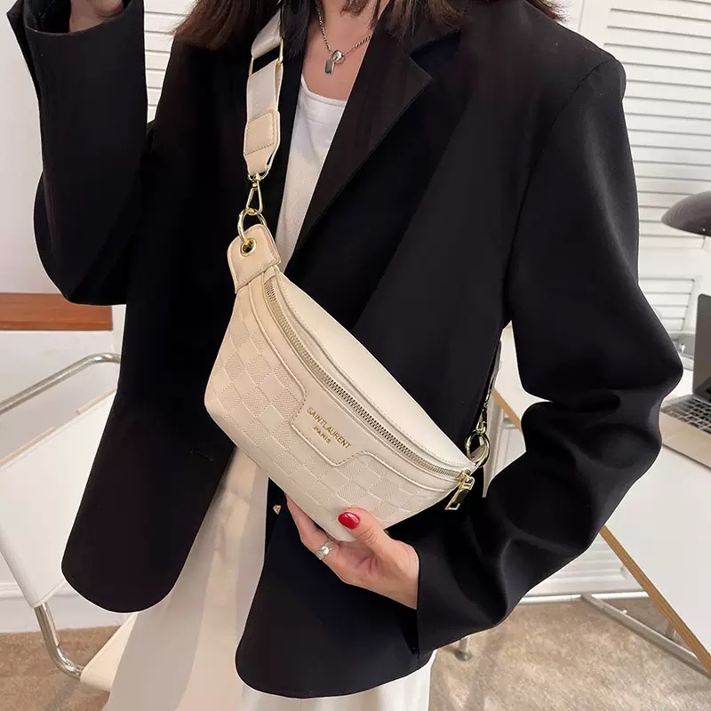 hot Bag female new fashion niche wide shoulder strap crossbody dia zipper leisure texture large capacity chest bag