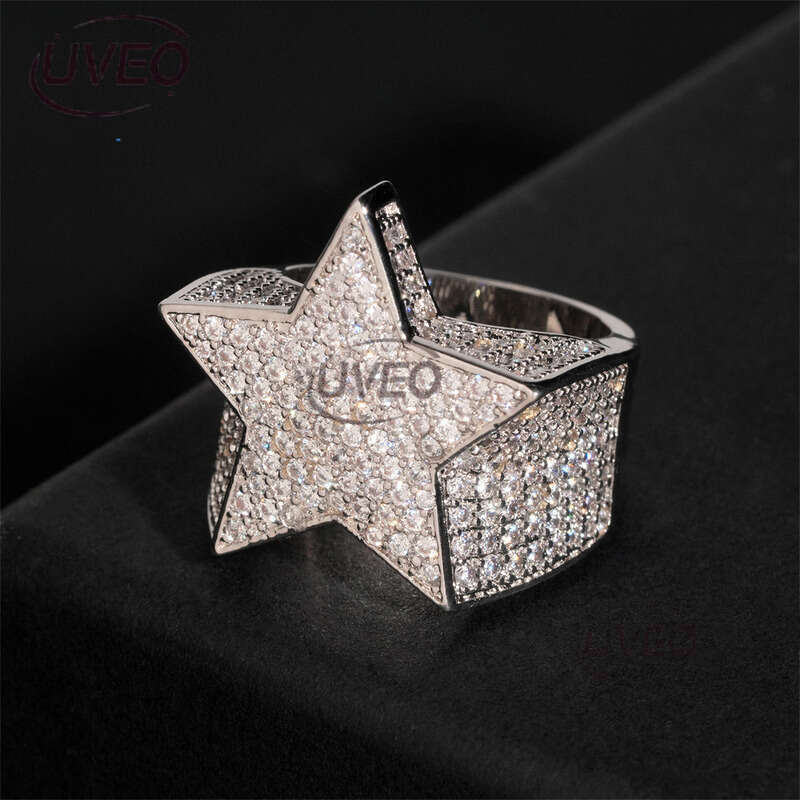 Iced Out Gold Jewelry Moissanite Ring 925 VVS Moissanite Diamond Hiphop Pass Dias Tester Women
