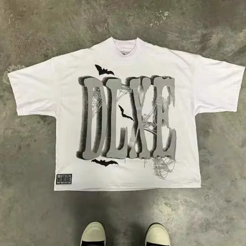 2024 Summer Mens Cartoon Letter Printed Tshirt Harajuku Fashion Orange Short Sleeve Couple Street Loose Clothing Y2K Top y250409