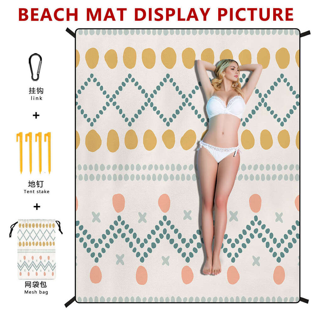 Printed minimalist beach non sand waterproof portable or mat, picnic cloth