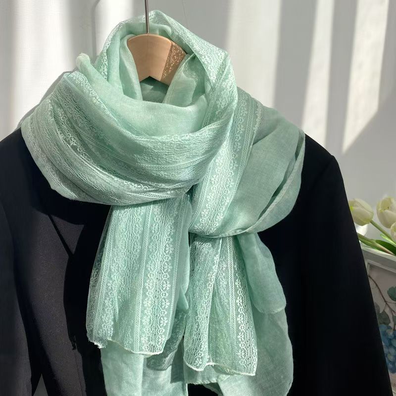 T486 soft lace stitching cotton and linen scarf female spring and autumn all-match thin solid color scarf shawl dual-use Korean version oversized