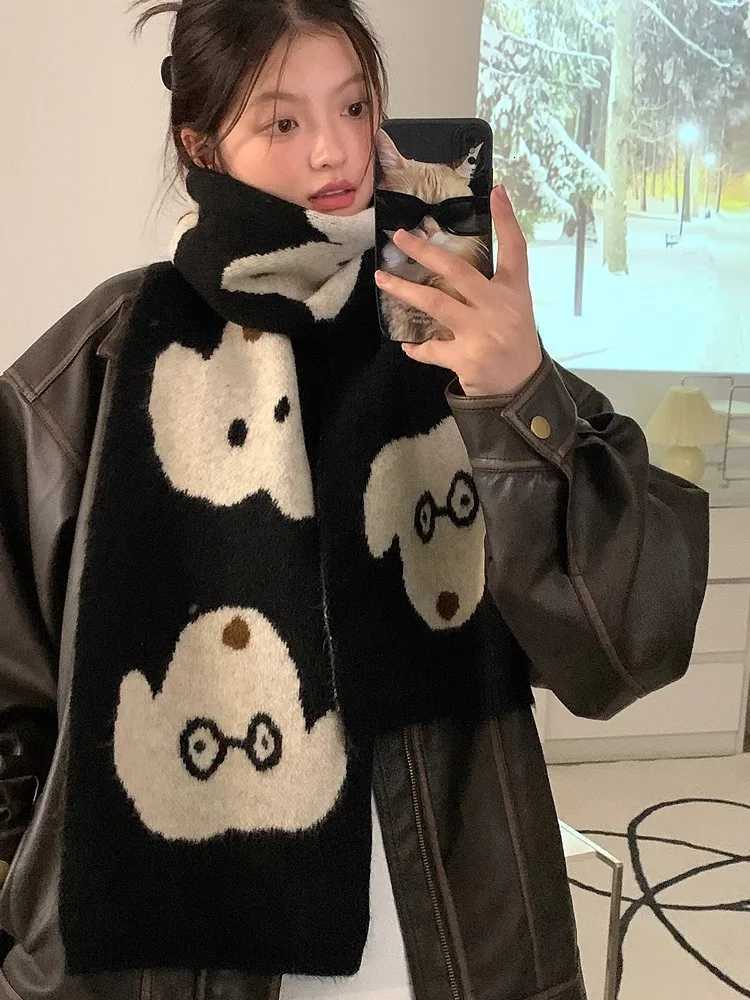 Luxury Woolen Thickened Knitted Scarf For Women New Winter 2025 High-End Warmth And Cold Protection Neck Warmer Black Cute Y251115