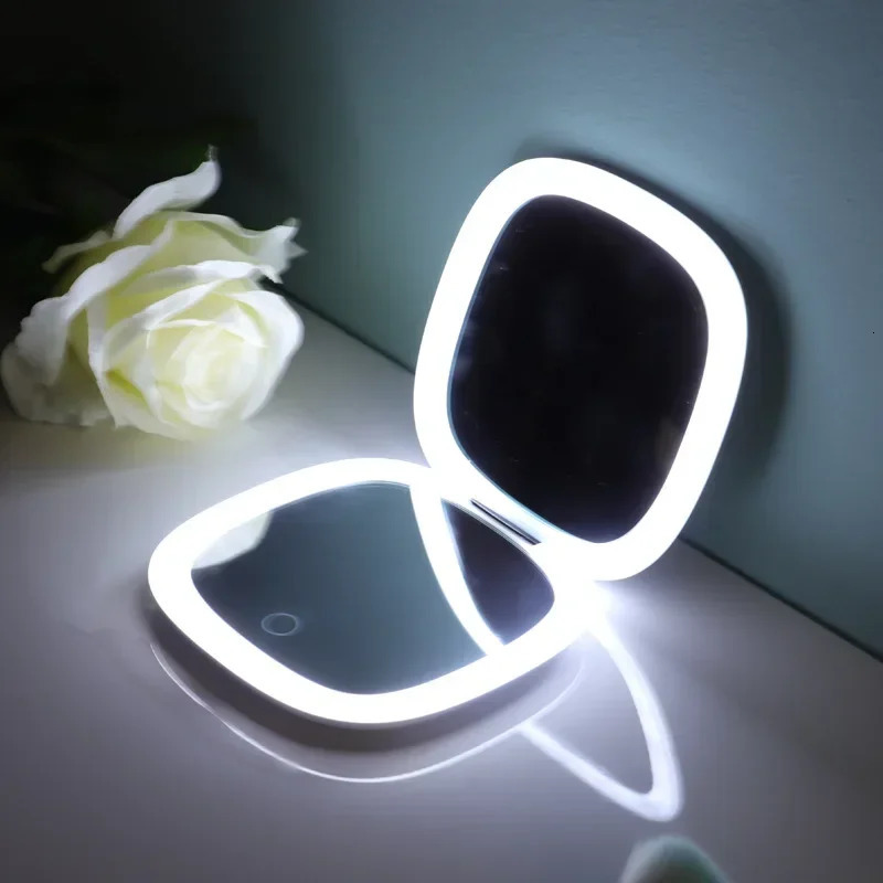 little LED Makeup Mirror 10X Magnifying ouch Screen Dimming Handheld With USB Rechargeable Folding Portable Travel Cosmetic 250415