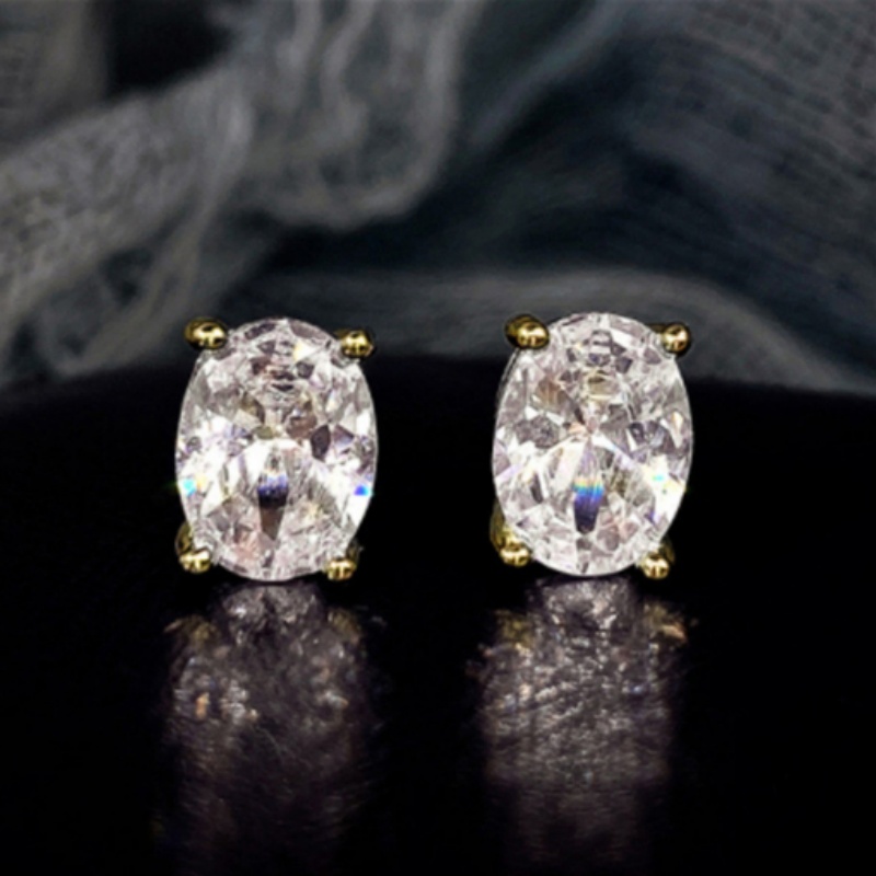 Top Sell Stud Earrings Moissanite Solitaire Simple Fashion Jewelry 925 Sterling Silver Gold Fill Women Wedding Oval Diamond Earring Gift