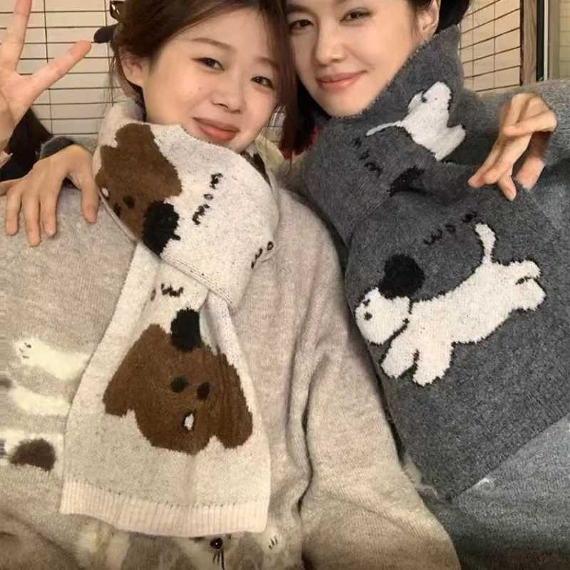 Luxury New Japanese Versatile Cute Cartoon Dog Knitted Scarf With Wool For Women Korean Edition Warm Neck For Cold Protection Y251115
