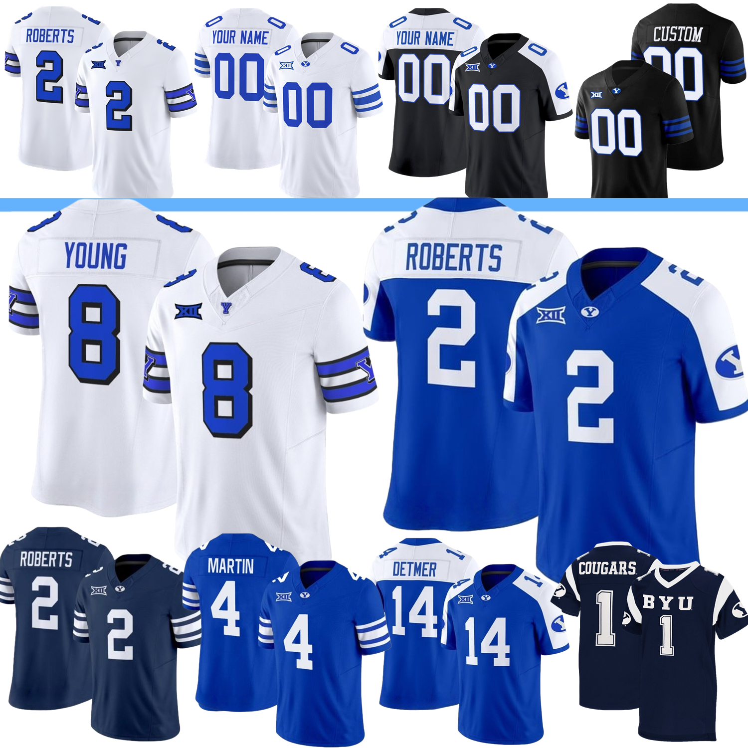 BYU Cougars Football Jersey College Bachmeier LJ Martin Chase Roberts Choe Bryant-Strother Puka Nacua Steve Young Carsen Ryan Wilson Moa Esera Damuni Women Youth