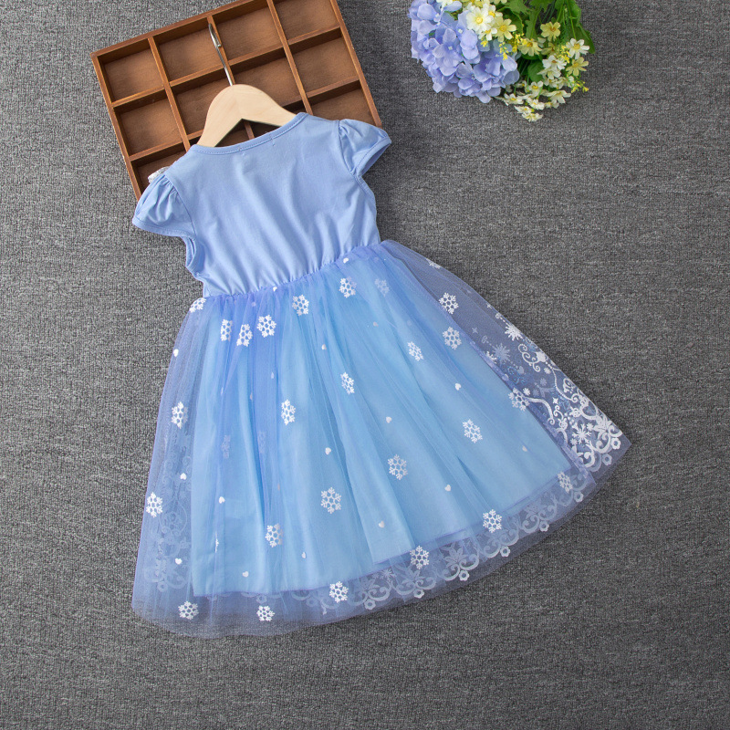 DISNEY kids designer short-sleeved dress baby girls spring and summer children's clothing Elsa's princess dress in summer.