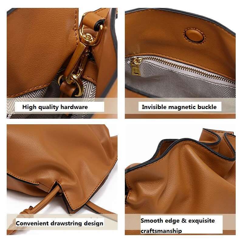 VIEE Women's Stylish Drawstring Crossbody Bucket Bag One Shoulder Pleated Handbag Ladies Mini Purse