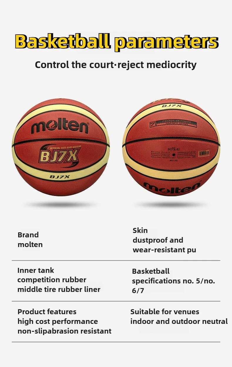Molten BJ7X FIBA Approved Basketball Size 7-Premium Microfiber Cover and Butyl Bladder for Professional Indoor LeaguesW251115