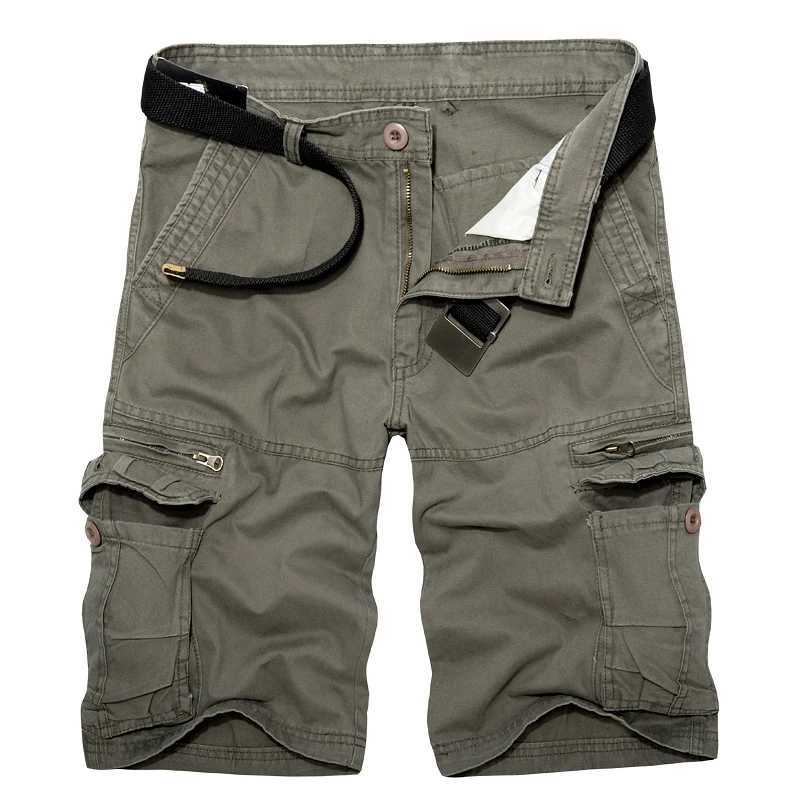 Mens khaki cargo shorts for summer 2023 mens casual military knee length shorts mens multi pocket pure cotton straight shorts without belt 28-40 Z2504