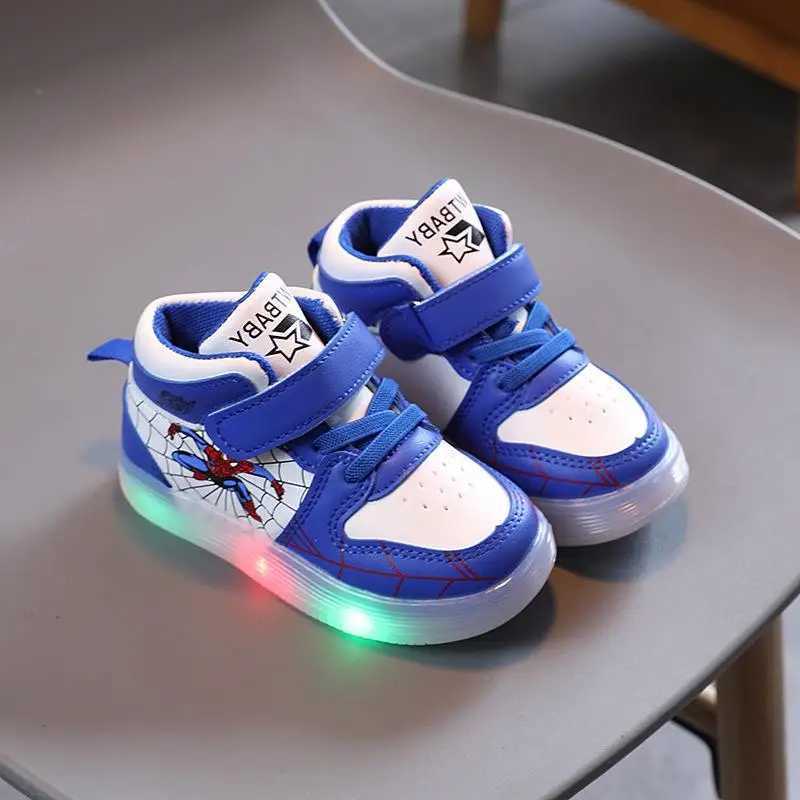 Disney childrens sports shoes boys and girls Spider Man LED lights sports shoes student shoes hooks anti slip childrens outdoor basketball shoesXJ2504