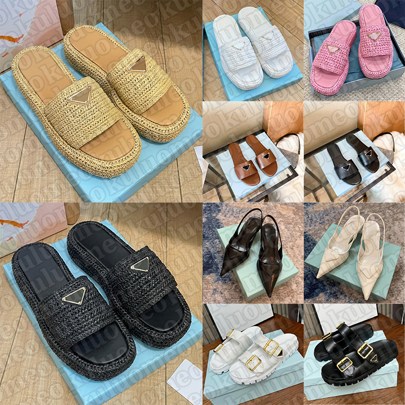 designer slippers women stylish sandals summer outdoor beach slides womens comfortable mules platform woven fabric sandal black sand pink brown shoes