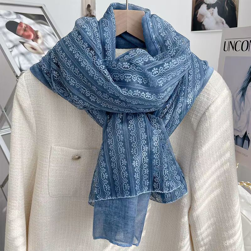 T486 soft lace stitching cotton and linen scarf female spring and autumn all-match thin solid color scarf shawl dual-use Korean version oversized
