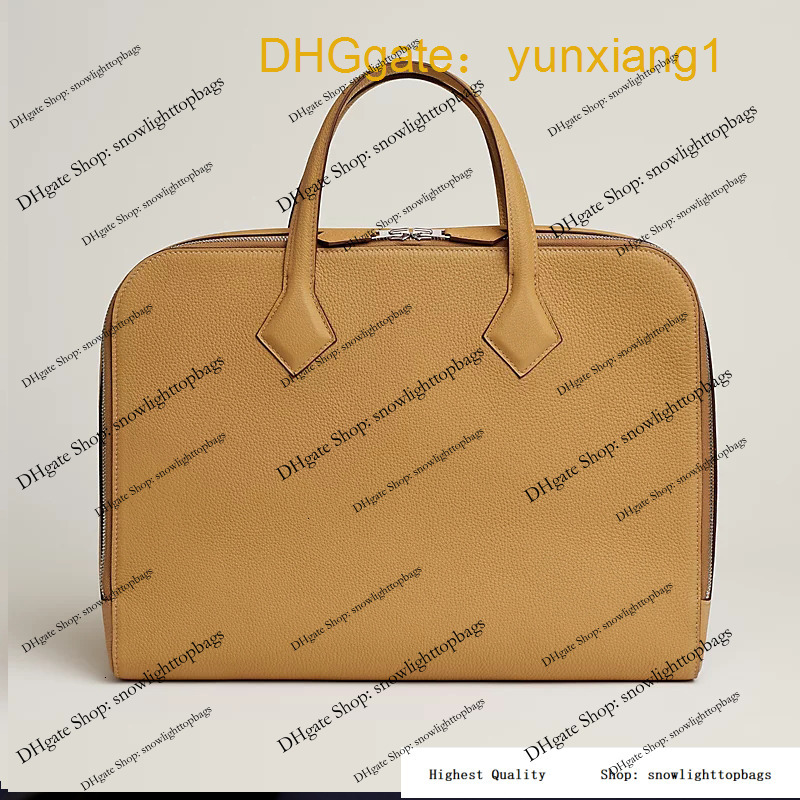 Luxury Designer Bag h Luxury Men's Handmade Genuine Leather Official Document Baotou Layer Leather Victoria Light Business Bag