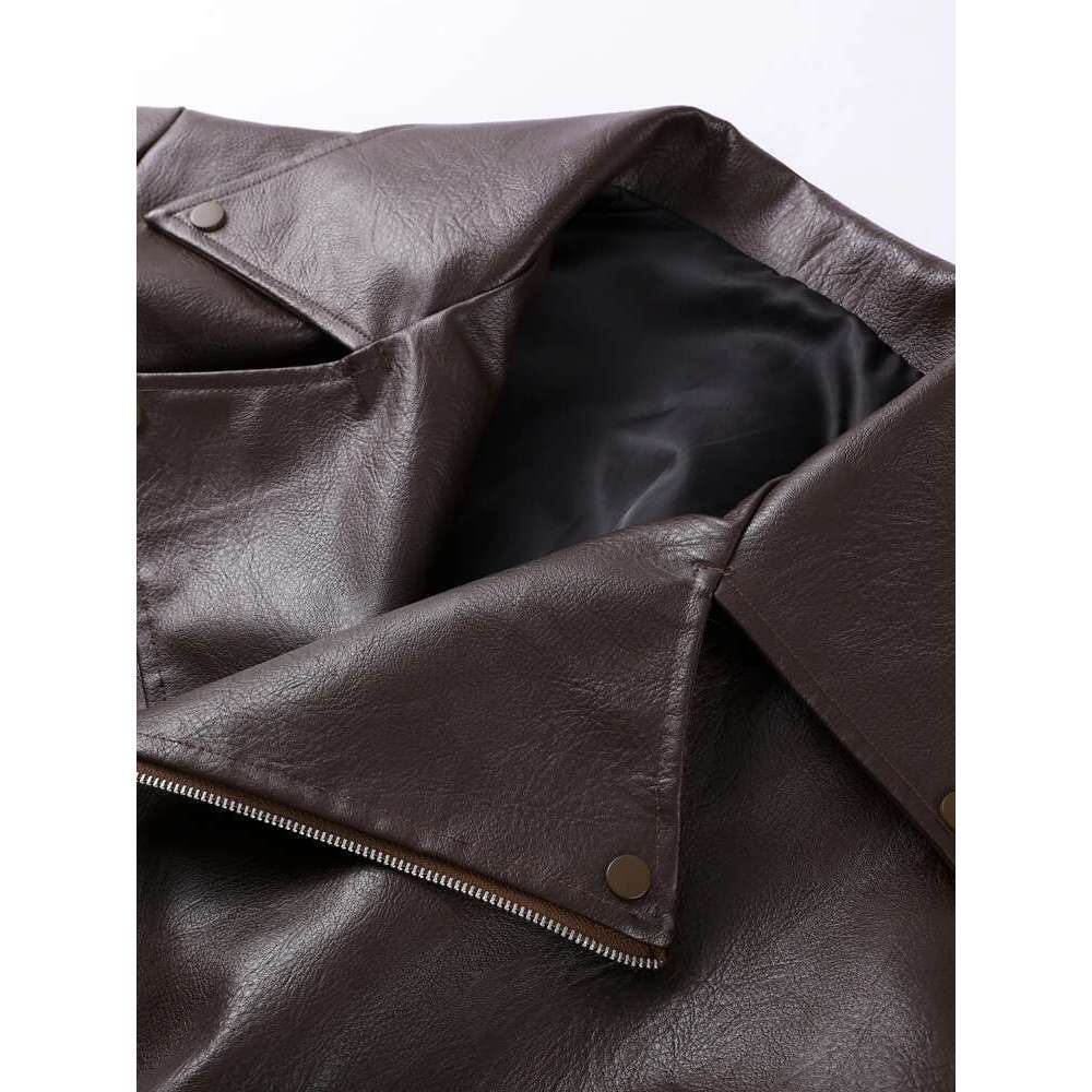 Designer Clothes High Street Leather Chaqueta De Lapel Full Sleeves With Belt Zippers Crop PU Jackets Female 2025 Spring Summer Casual Lady Coat