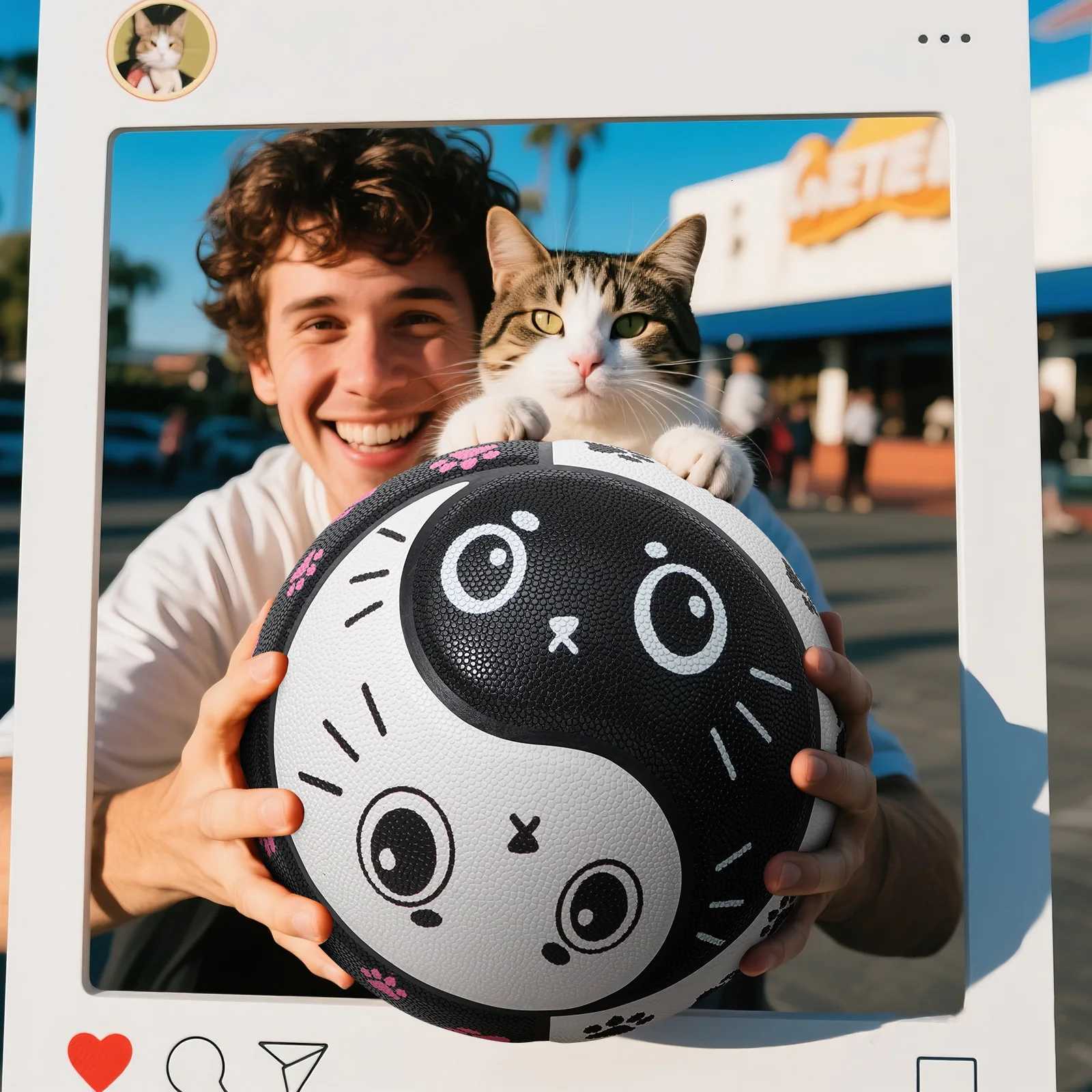 Kuangmi PU Basketball Tai Chi Design with Cute Cat Prints Indoor/Outdoor Use High Bounce Anti-Slip Size7 295 KMbb621W251115