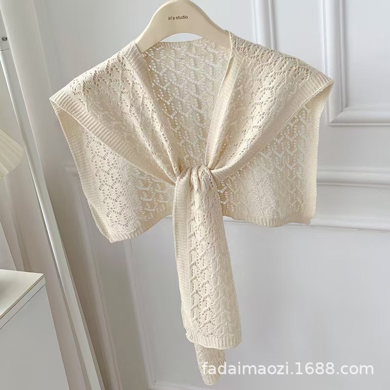 K412 Knitted shawl for women, outerwear for spring and summer, with skirt, hollow shoulder, internet celebrity fashion, thin neck protection, air-cond
