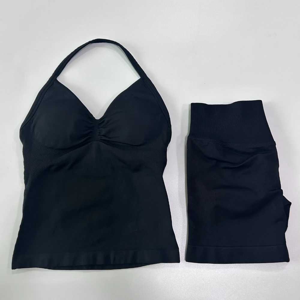 2pcs Impact Gym Set Womens less Tank Top High Waist Threaded Seamless Shorts Gym Set Z250415