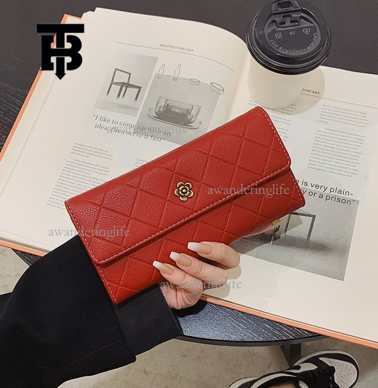 TB BHULAMTE Designer Wallet Classic Diamond Embroidered Thread Black Card Bag Luxury Texture Camellia Women's Handbag Long Money Wallet Coin Bag 