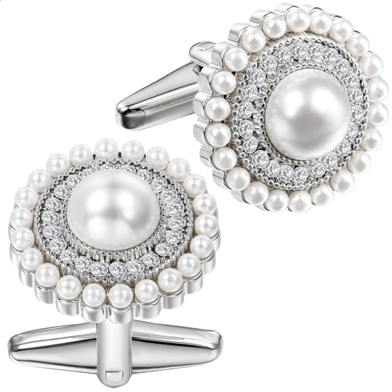 Hassons elegant mens cufflink stud set classic white pearl and crystal tailcoat shirt carved Hasson cuffs 250415