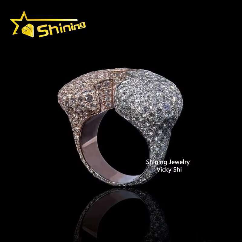 New Iced Out Design Heart Ring Custom Rapper Jewelry Hip Hop Ring 925 Sterling Silver VVS Moissanite Broken Heart Ring