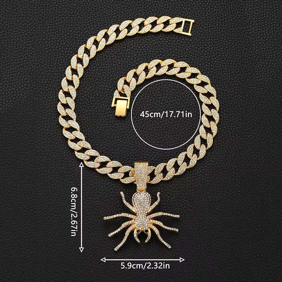 DHCollections Spider Pendant Necklace with Iced Out Cuban Link Chain Hip Hop Bling Alloy Accessory for Men Women 18 Inch 1 Piece