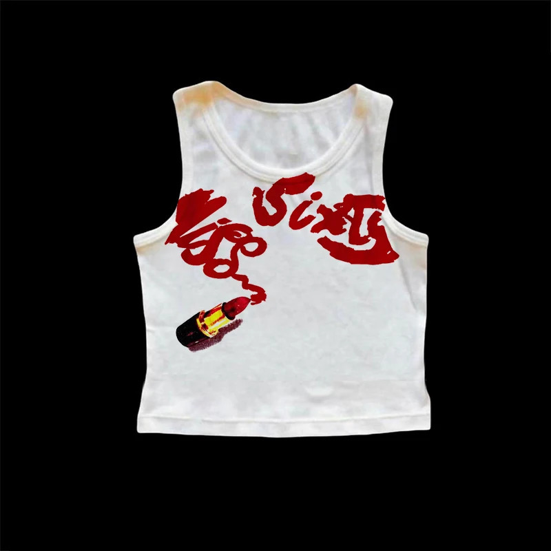 Emo girls crop top 2000s Grunge retro Gothic womens tight corset vest Y2k clothing printed punk graphic baby 250410