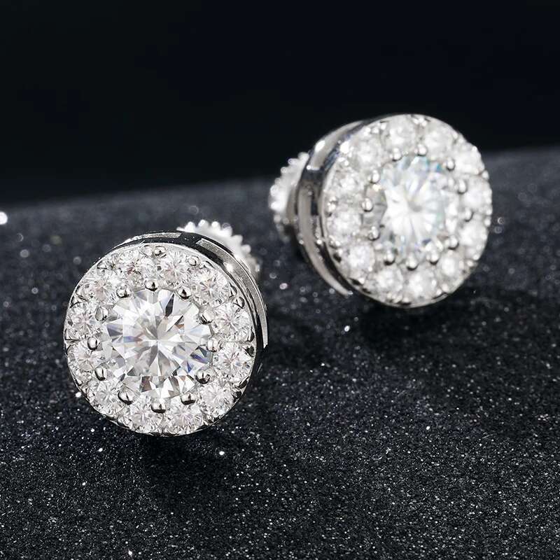 Sterg Sier Real Moissanite Stone Round Stud Earrings For Women Men Fashion Jewelry 2021 Pass Dia Test ICEOUTBOX